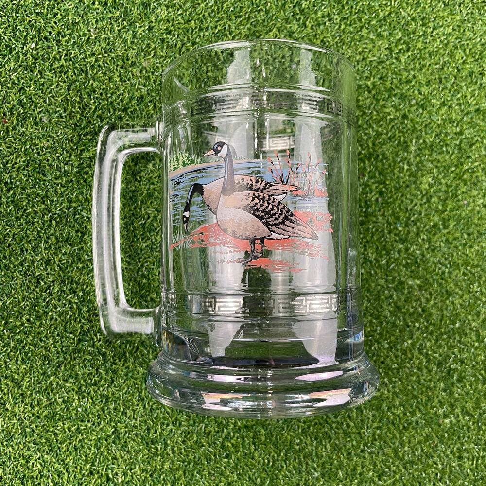 Vintage 1980s Canadian Geese Princess House Clear Glass Beer Stein